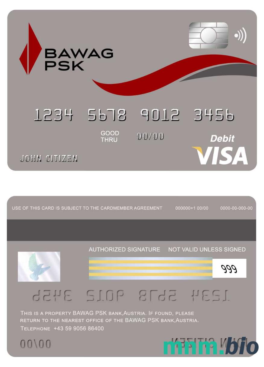Austria Bawag PSK bank przykład karty visa w formacie PSD